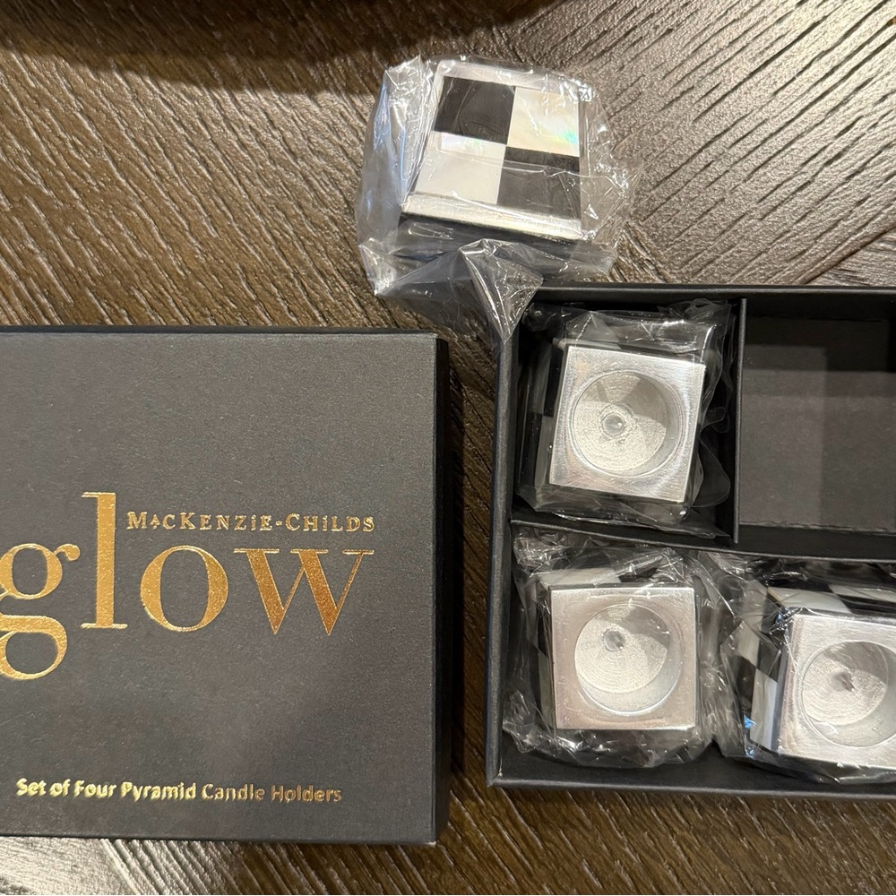 MacKenzie-Childs Gold and Black Glow Candle Holders